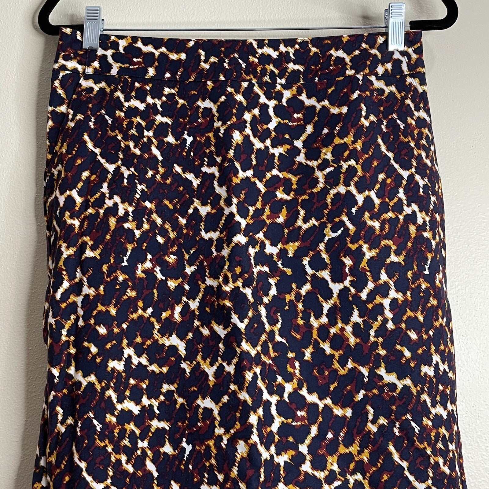 Merona Women Size 4 Navy Gold Animal Print Knee Length Leopard Pencil Skirt