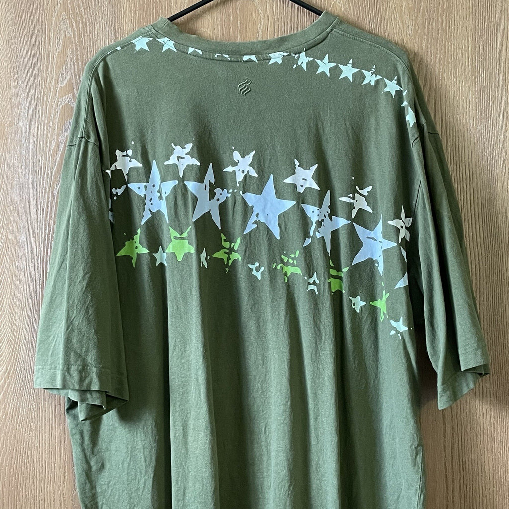RocaWear Men Size XXXL (3XL) Green Short Sleeve Logo T-Shirt with Printed Stars