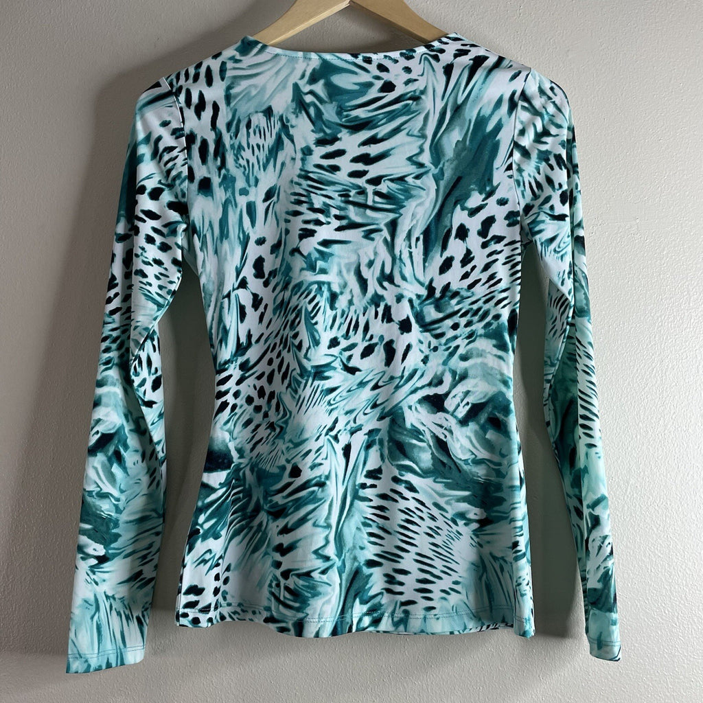 Jennifer Lopez Women’s Size XS Green Animal Print  V-Neck Long Sleeve Top