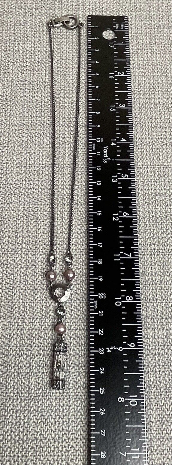 Women's Fashion Jewelry Silver Detailed Long Block Bar Necklace Onyx Color Chain