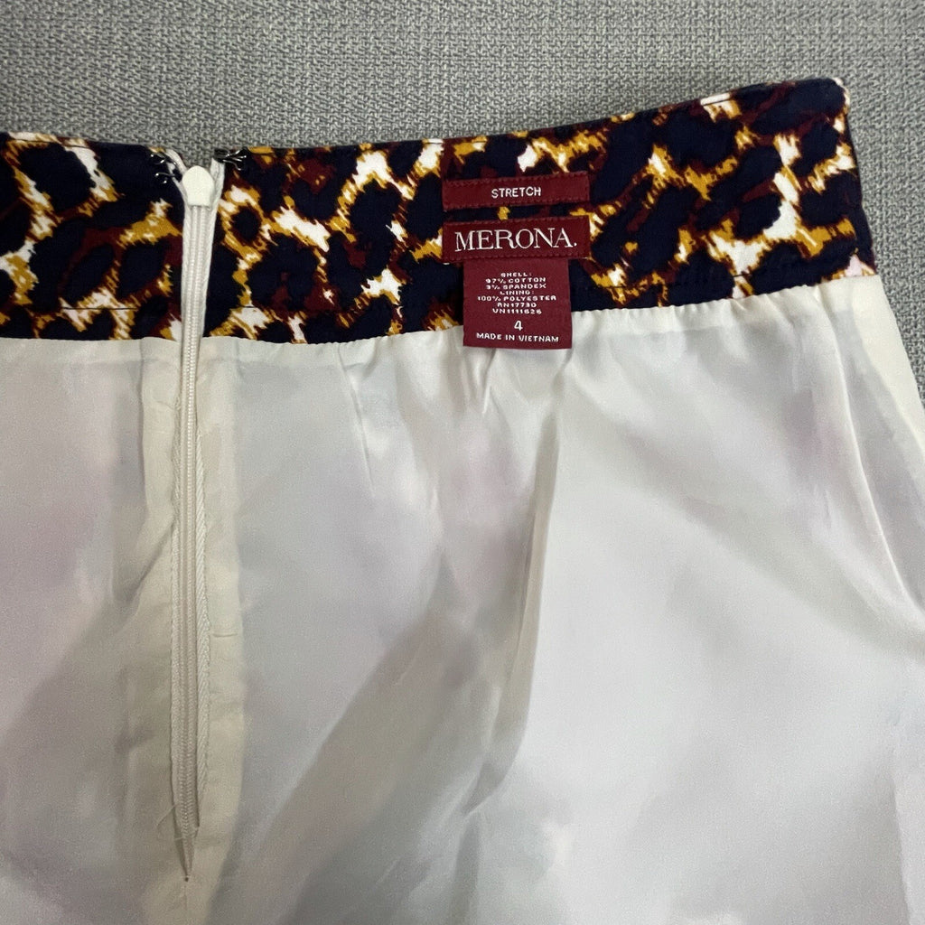 Merona Women Size 4 Navy Gold Animal Print Knee Length Leopard Pencil Skirt