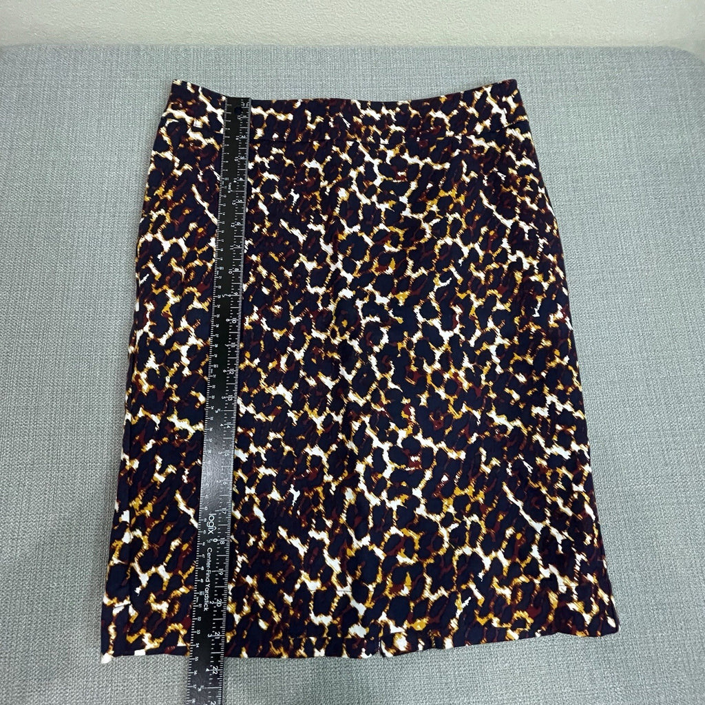 Merona Women Size 4 Navy Gold Animal Print Knee Length Leopard Pencil Skirt