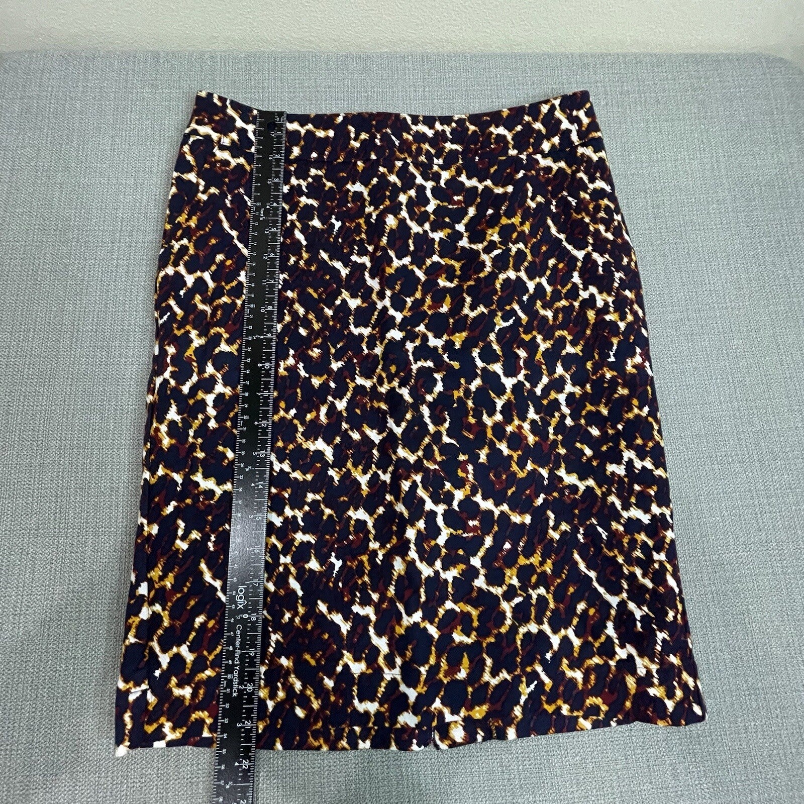 Merona Women Size 4 Navy Gold Animal Print Knee Length Leopard Pencil Skirt