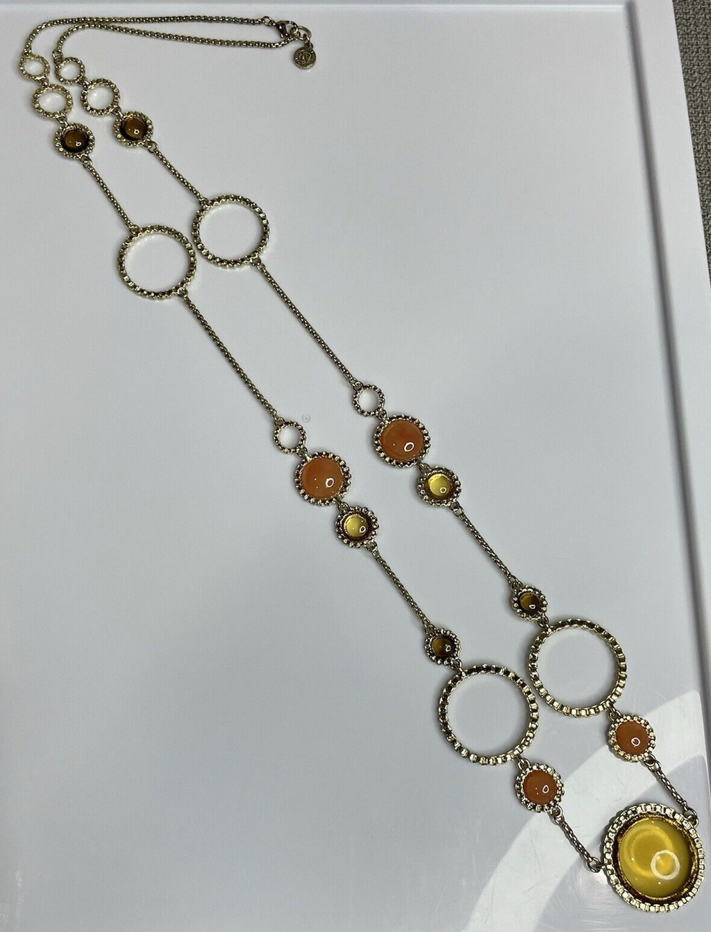 Napier Women's Fashion Jewelry Long Amber Peach Stone Necklace with Gold Chain