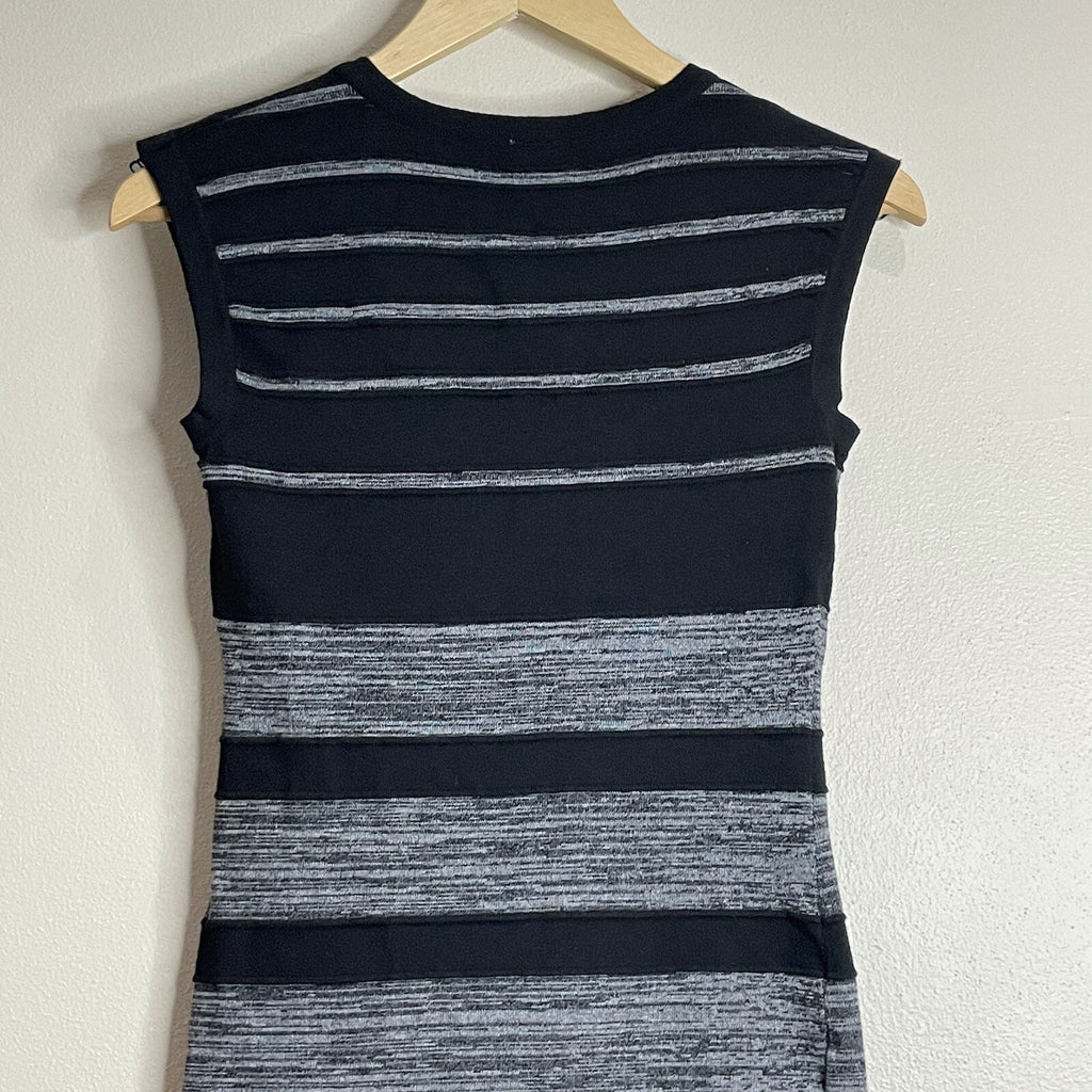 NWT Pink Rose Women's Size Small Black Gray Striped Sleeveless Mini Dress