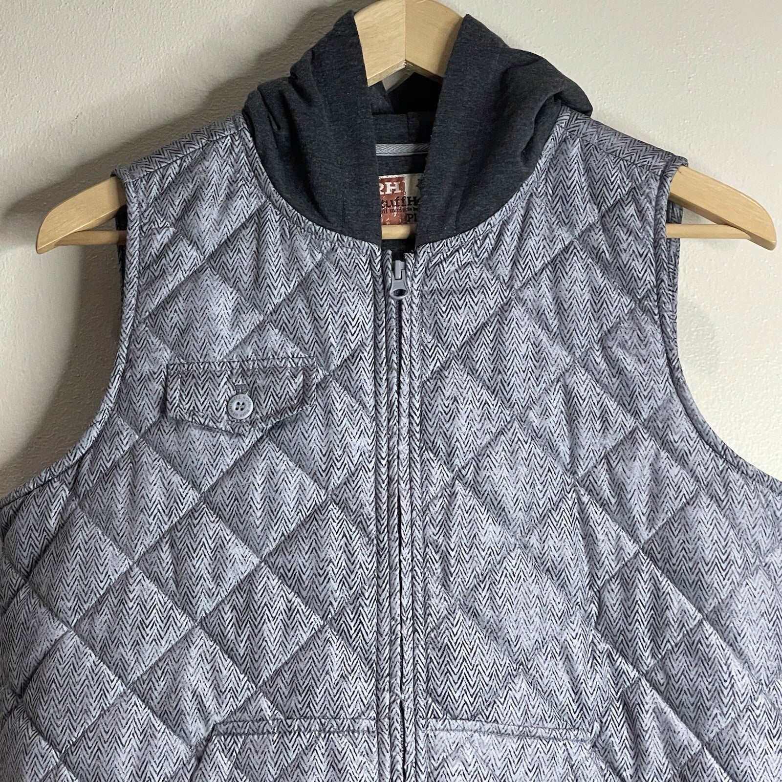 Ruff Hewn Women's Size PL (Petite Large) Quilted Gray Hoodie Vest w/Pockets