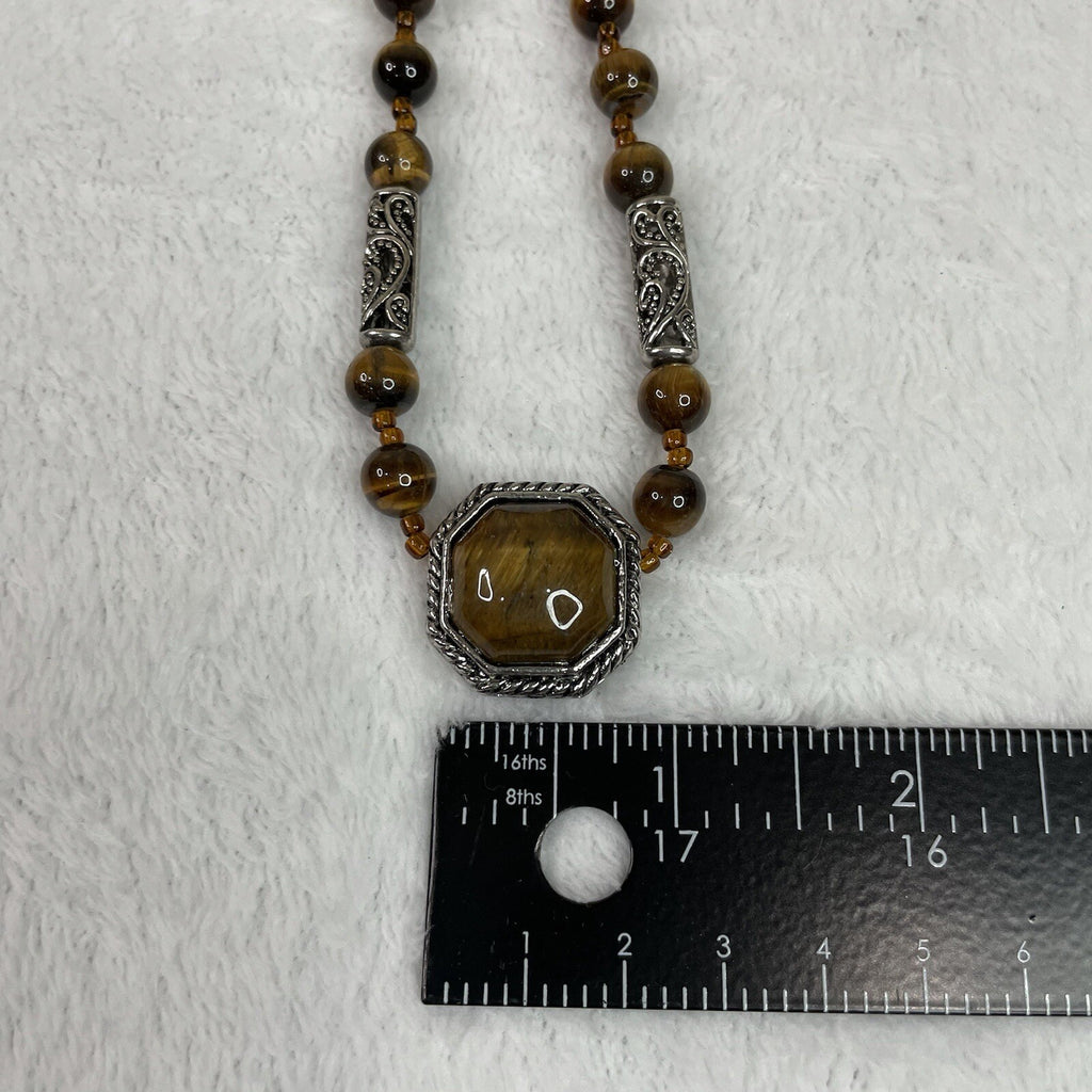 Women’s Fashion Jewelry Brown Beaded Gemstone Necklace w/Matching Earrings