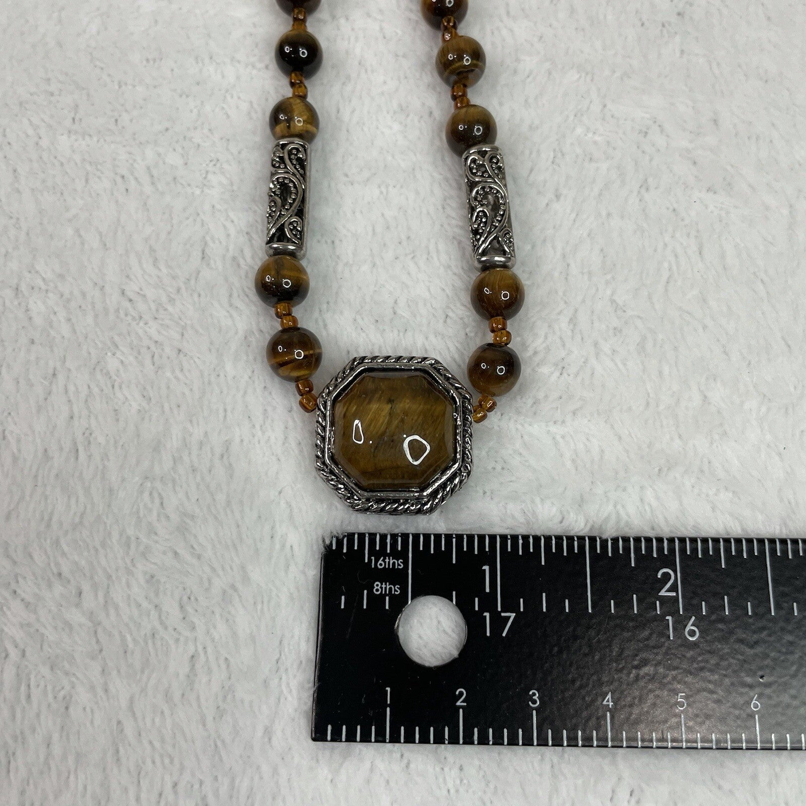 Women’s Fashion Jewelry Brown Beaded Gemstone Necklace w/Matching Earrings