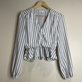 Le Lis Women's Size Small White Black Striped Long Sleeve Blouse
