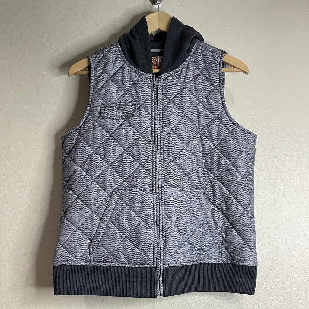 Ruff Hewn Women's Size PL (Petite Large) Quilted Gray Hoodie Vest w/Pockets