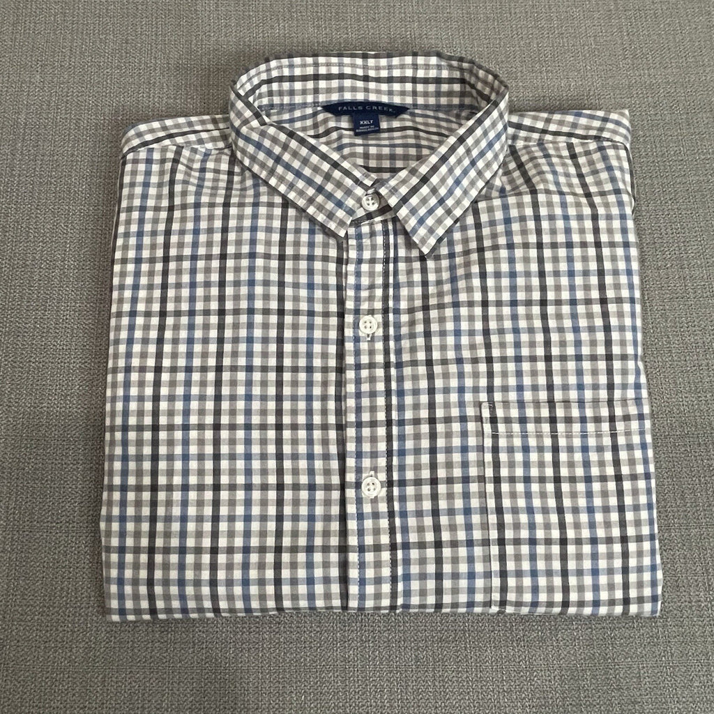 Falls Creek Mens XXLT (2X Large Tall) Gray Plaid Long Sleeve Button Up Shirt