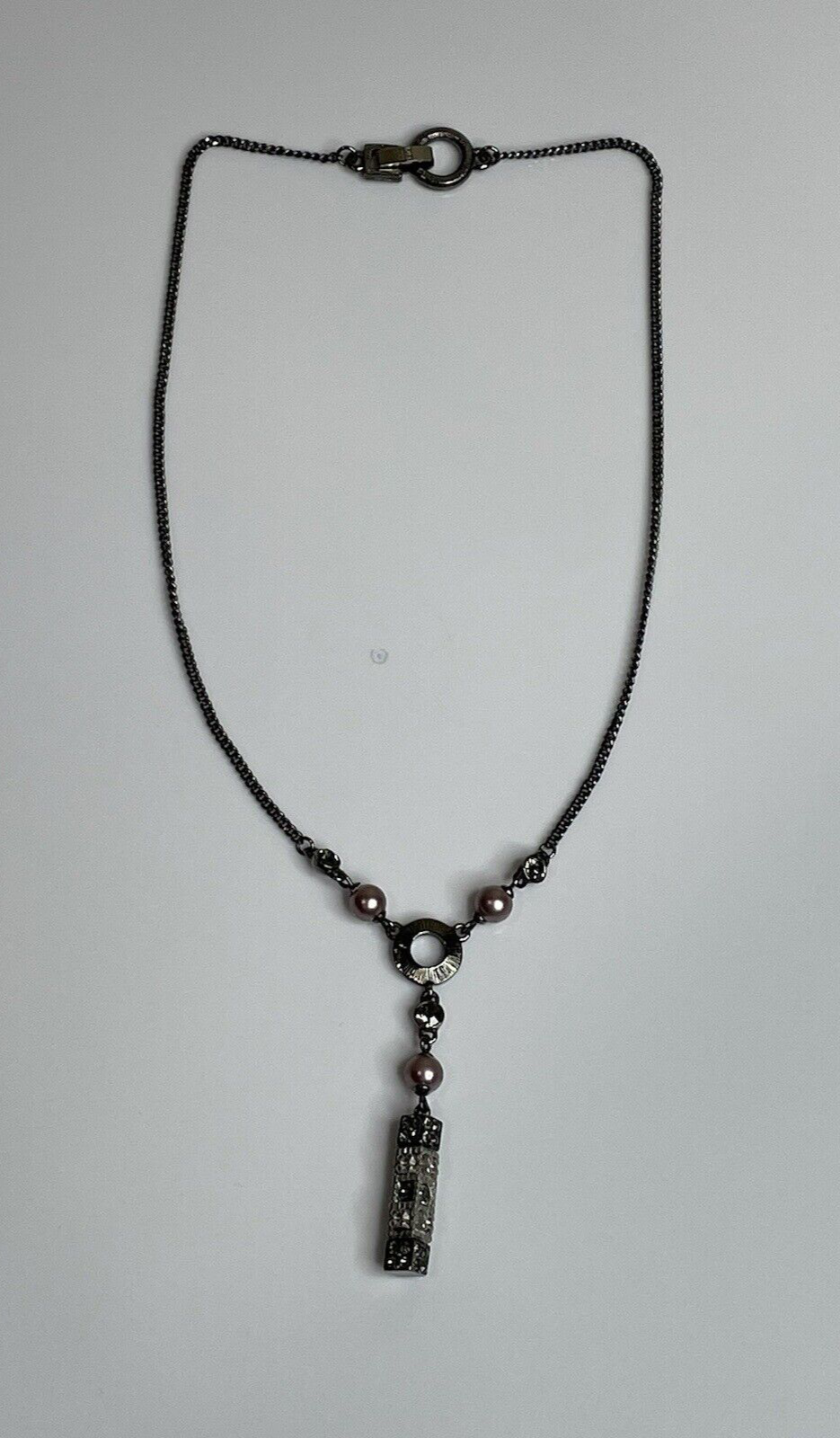 Women's Fashion Jewelry Silver Detailed Long Block Bar Necklace Onyx Color Chain