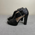Nine West "NWMega" Women's (Size 6) Black Leather Tall Stack High Heels