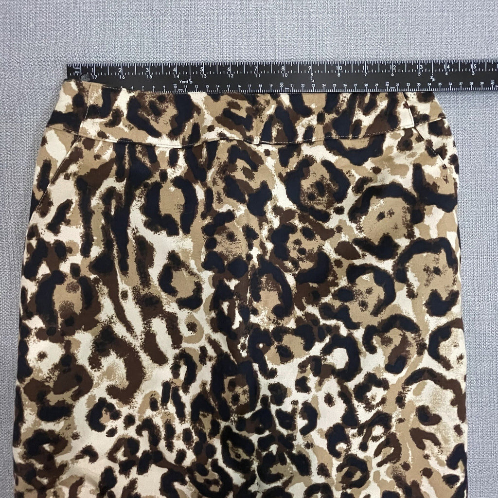 Merona Women Size 2 Brown Animal Print Stretch Knee Length Leopard Pencil Skirt