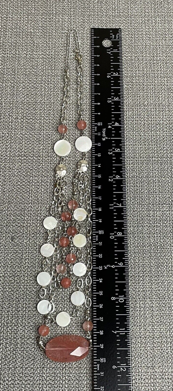 Women's Fashion Jewelry Pink White Beaded Necklace with Silver Chain