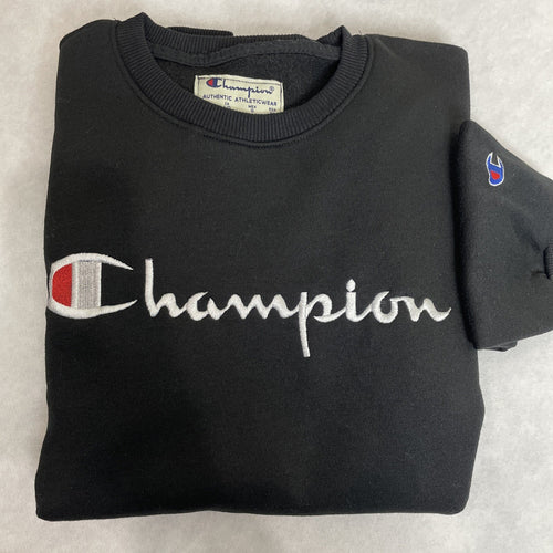 Champion Adult (Men’s/Women’s) Size L Black Sweatshirt w/Embroidered Lettering