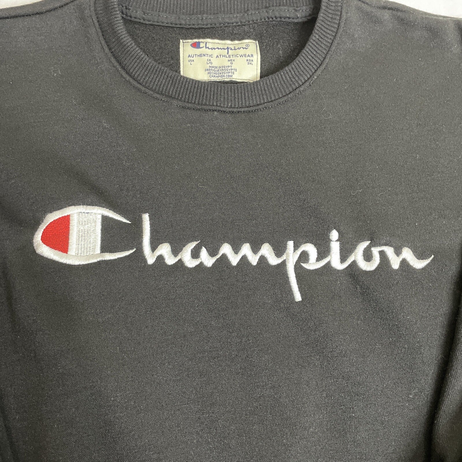Champion Adult (Men’s/Women’s) Size L Black Sweatshirt w/Embroidered Lettering