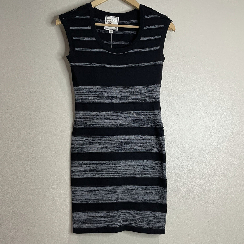 NWT Pink Rose Women's Size Small Black Gray Striped Sleeveless Mini Dress
