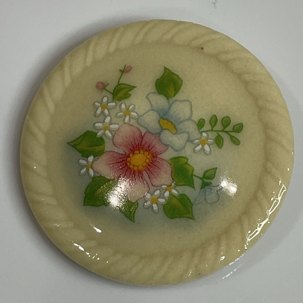 Avon Women's Fashion Jewelry - Pins & Brooches - Round Pink Floral Porcelain