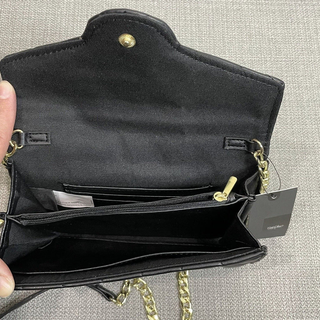 NWT Mossimo Women's Black Gold Chained Quilted Crossbody Bag Purse Wallet