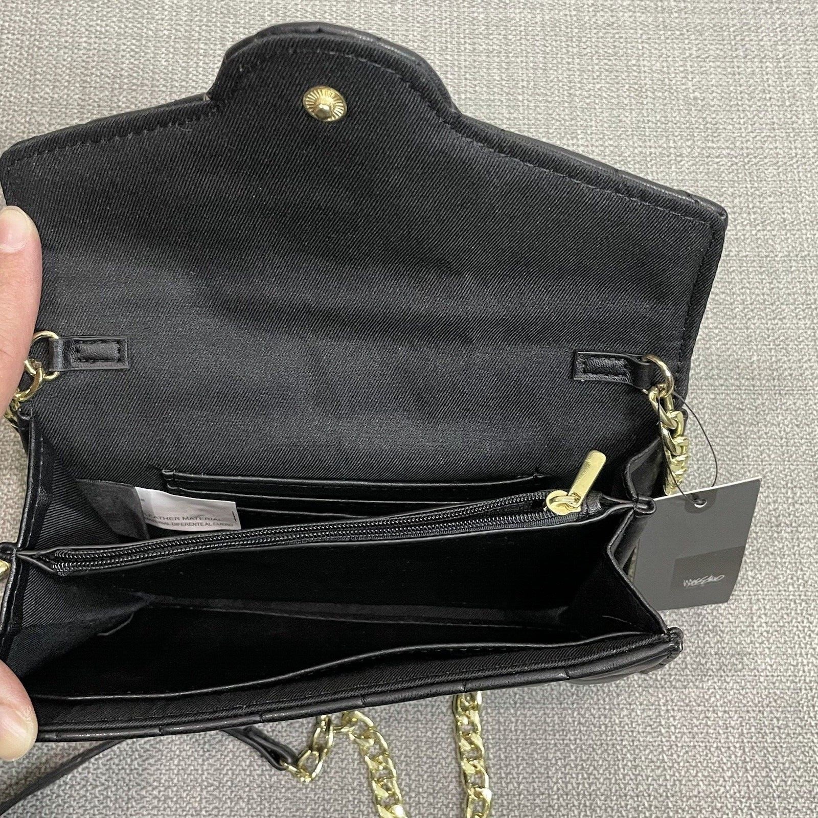 NWT Mossimo Women's Black Gold Chained Quilted Crossbody Bag Purse Wallet