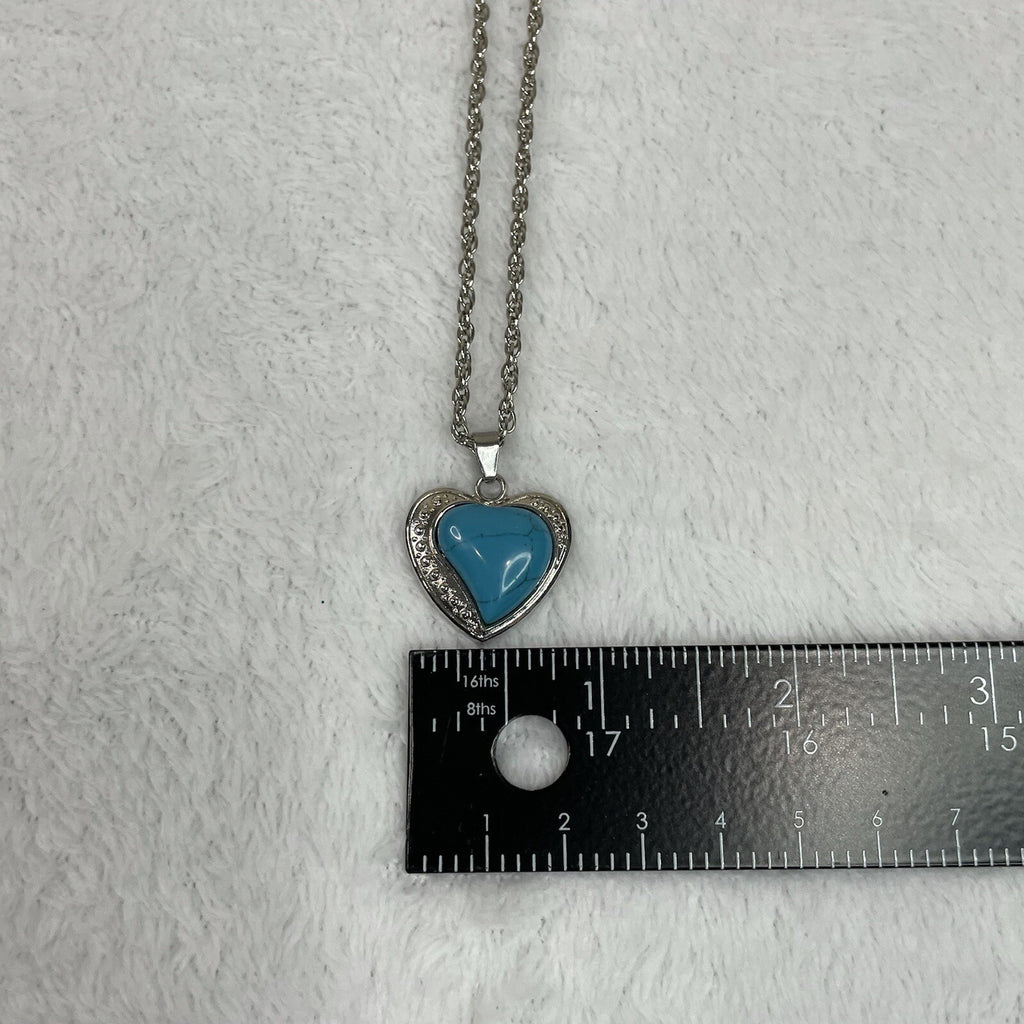 Women’s Fashion Jewely Turquoise Simulated Genstone & Silvertone Heart Necklace