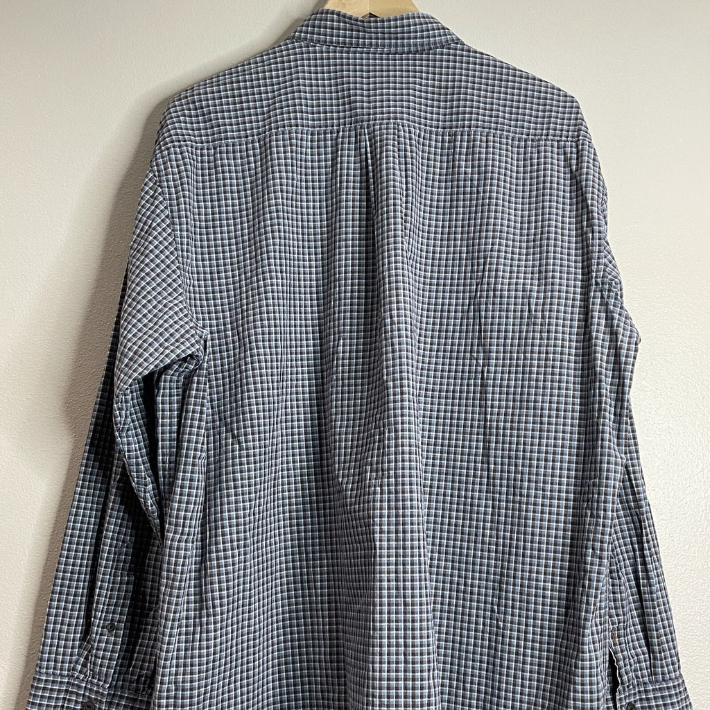 Timberland Men's XXL (2XL) Brown Blue Plaid Long Sleeve Button Up Dress Shirt