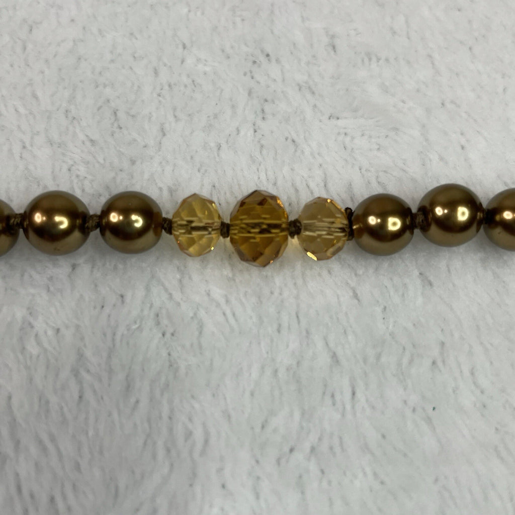 Women’s Fashion Jewelry Gold Tone & Amber Beaded Long Necklace w/Earrings