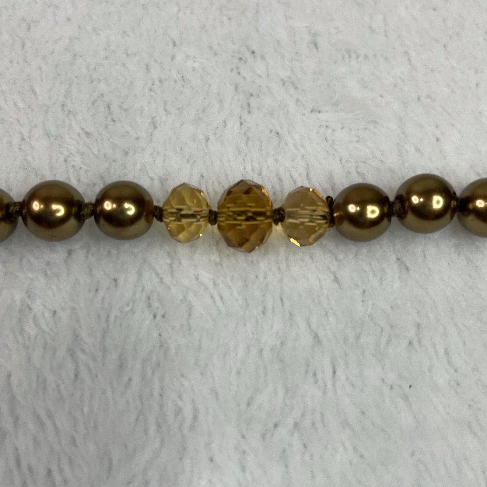 Women’s Fashion Jewelry Gold Tone & Amber Beaded Long Necklace w/Earrings