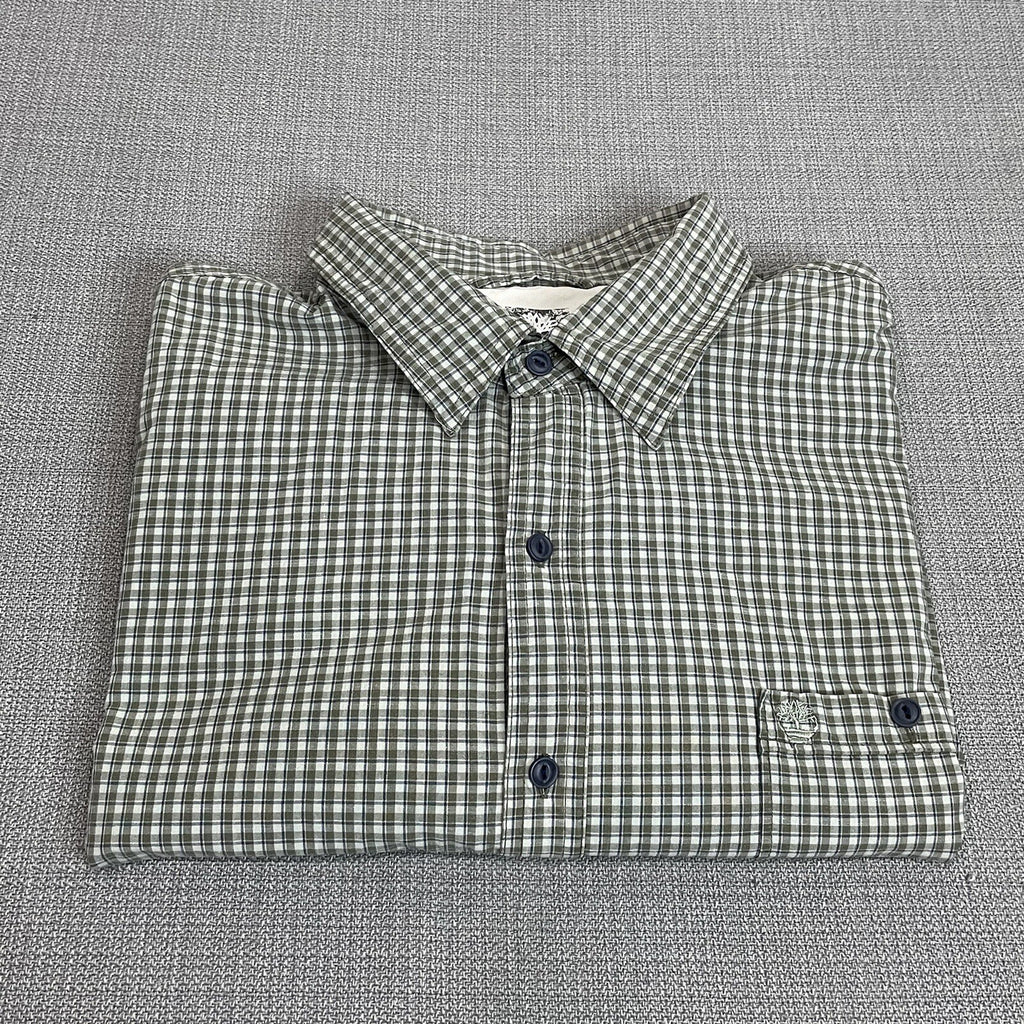 Timberland Men's XXL (2XL) Green Plaid Button Up Dress Shirt with Front Pocket
