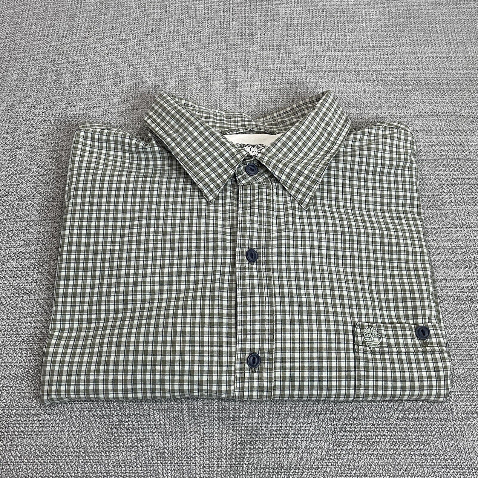 Timberland Men's XXL (2XL) Green Plaid Button Up Dress Shirt with Front Pocket