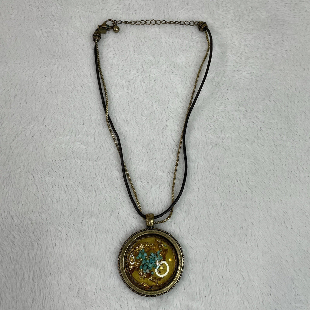 Laura Ashley Women's Fashion Jewelry Turquoise & Gold Flakes Medallion Necklace