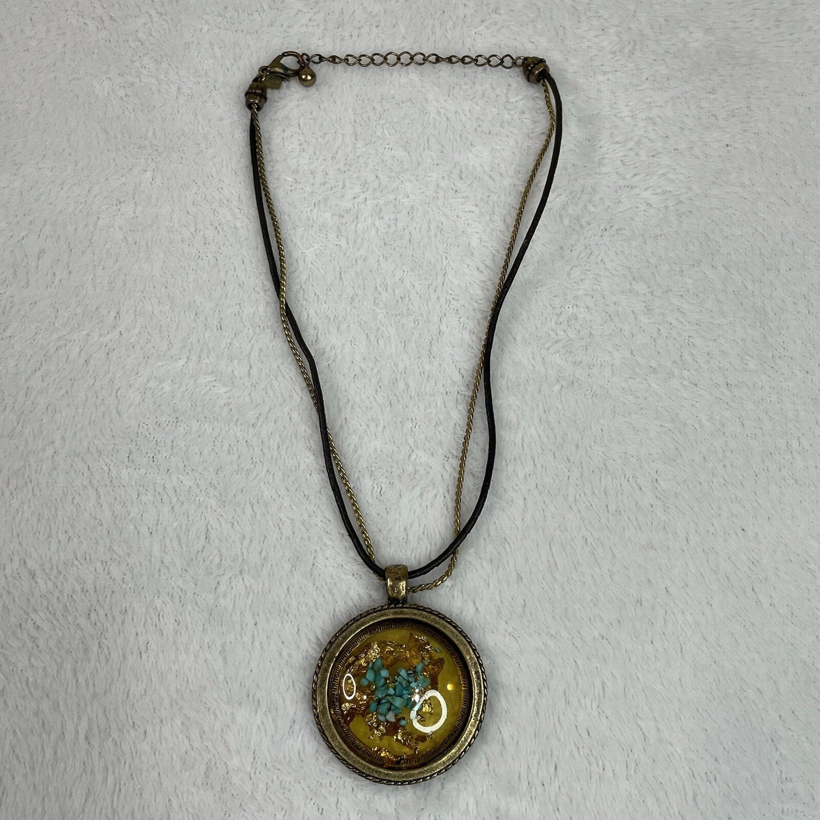 Laura Ashley Women's Fashion Jewelry Turquoise & Gold Flakes Medallion Necklace