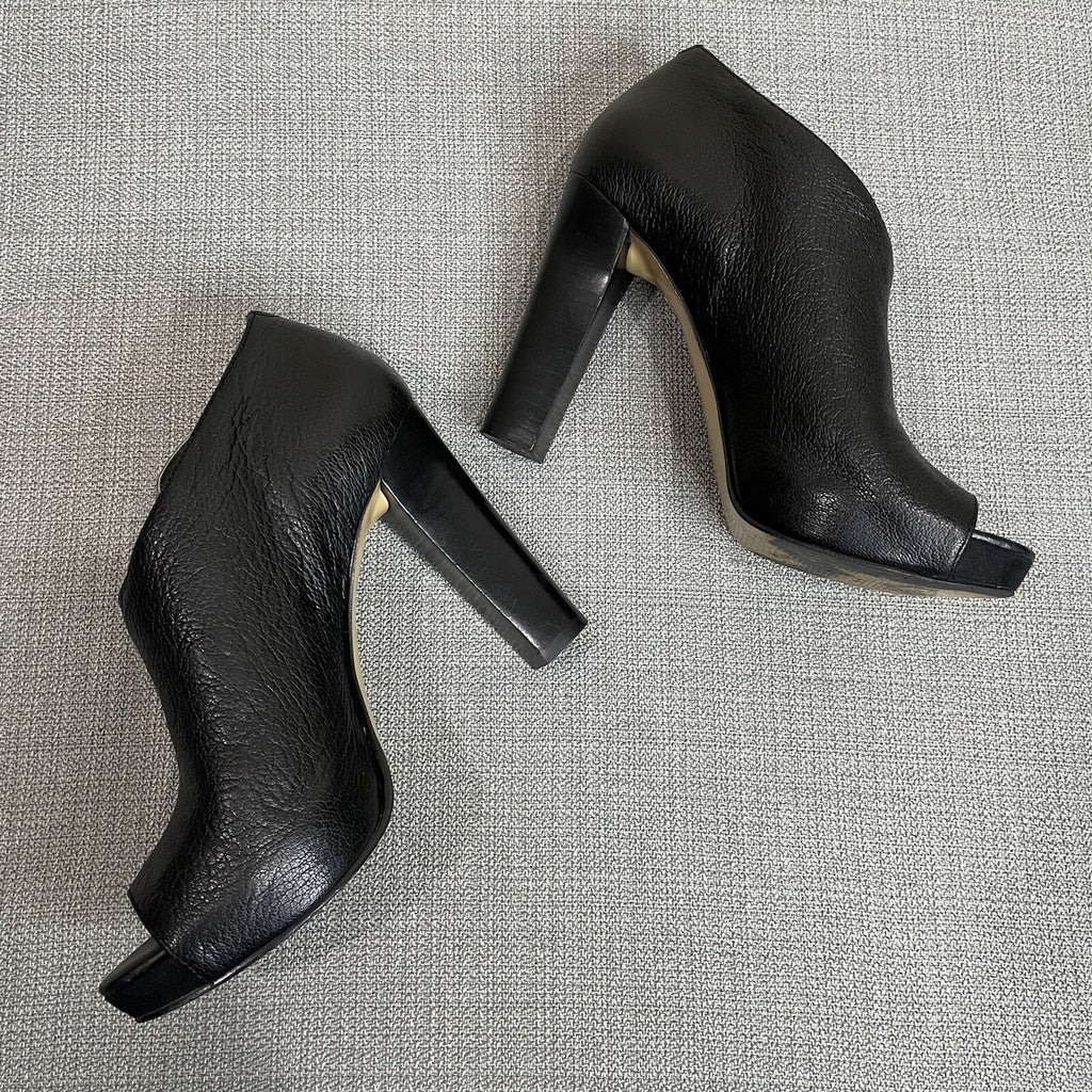 Nine West "NWMega" Women's (Size 6) Black Leather Tall Stack High Heels