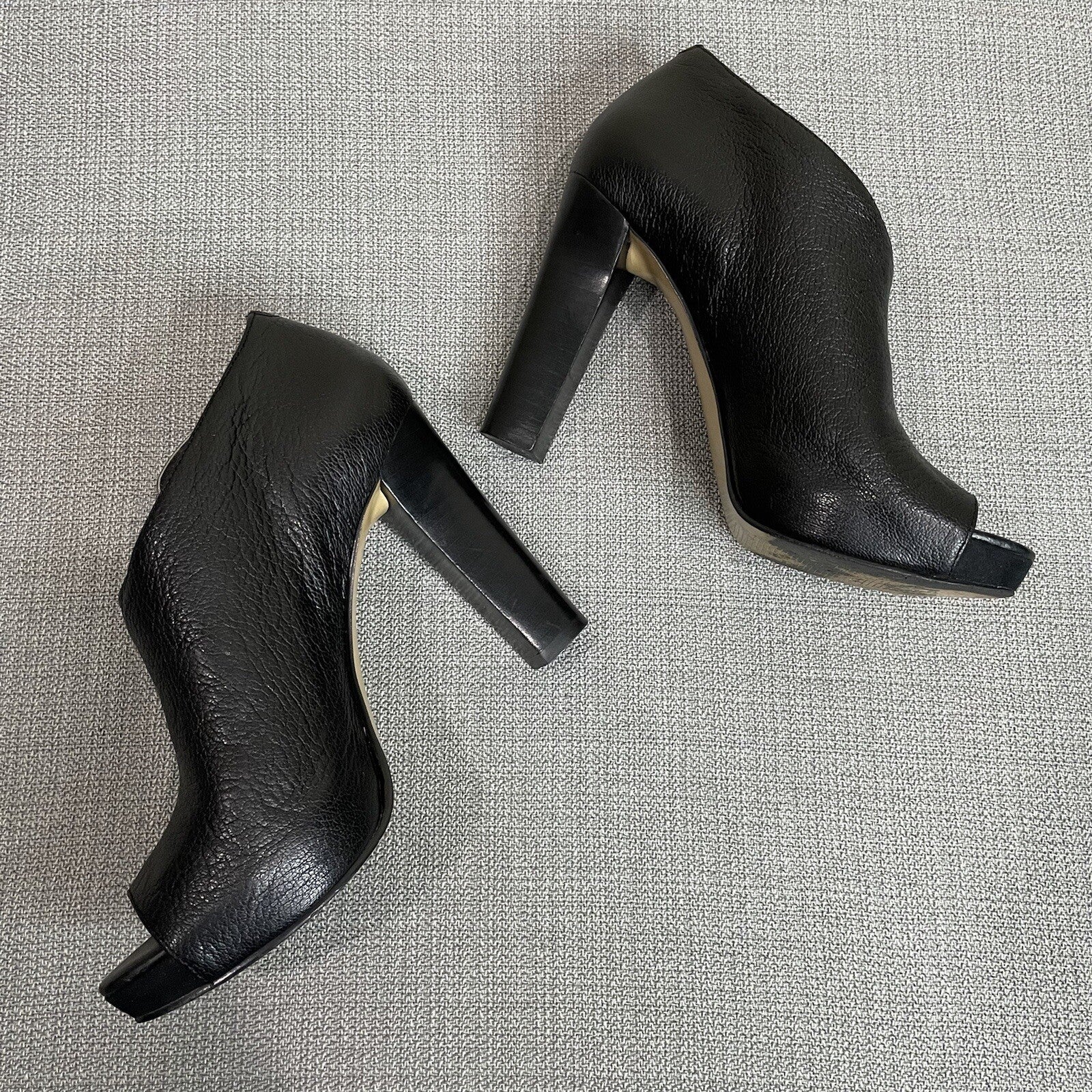 Nine West "NWMega" Women's (Size 6) Black Leather Tall Stack High Heels
