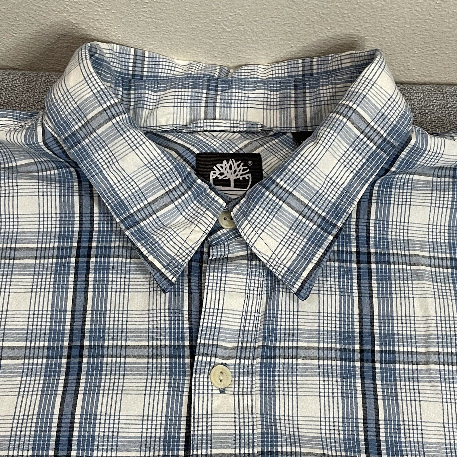 Timberland Men's XXL (2XL) Blue Plaid Long Sleeve Button Up Dress Shirt