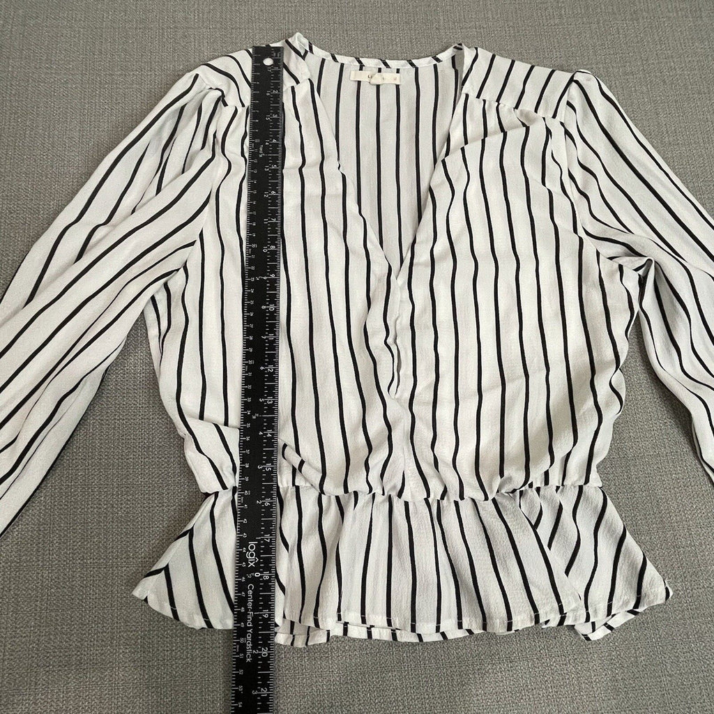 Le Lis Women's Size Small White Black Striped Long Sleeve Blouse