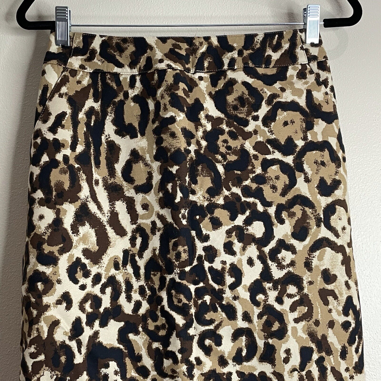 Merona Women Size 2 Brown Animal Print Stretch Knee Length Leopard Pencil Skirt