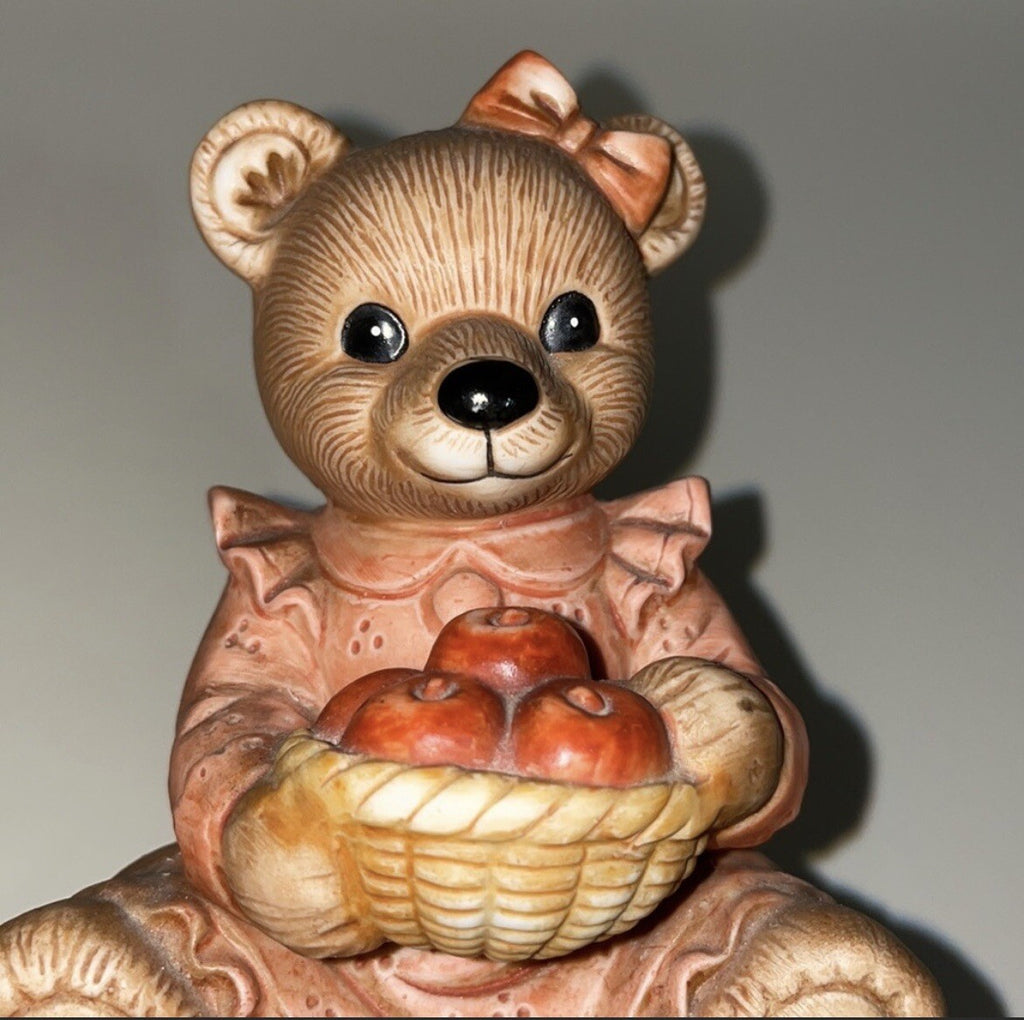 Homco (#1425) Set of 2 Decorative Bear Figurines / Honey & Apples / Fall Decor