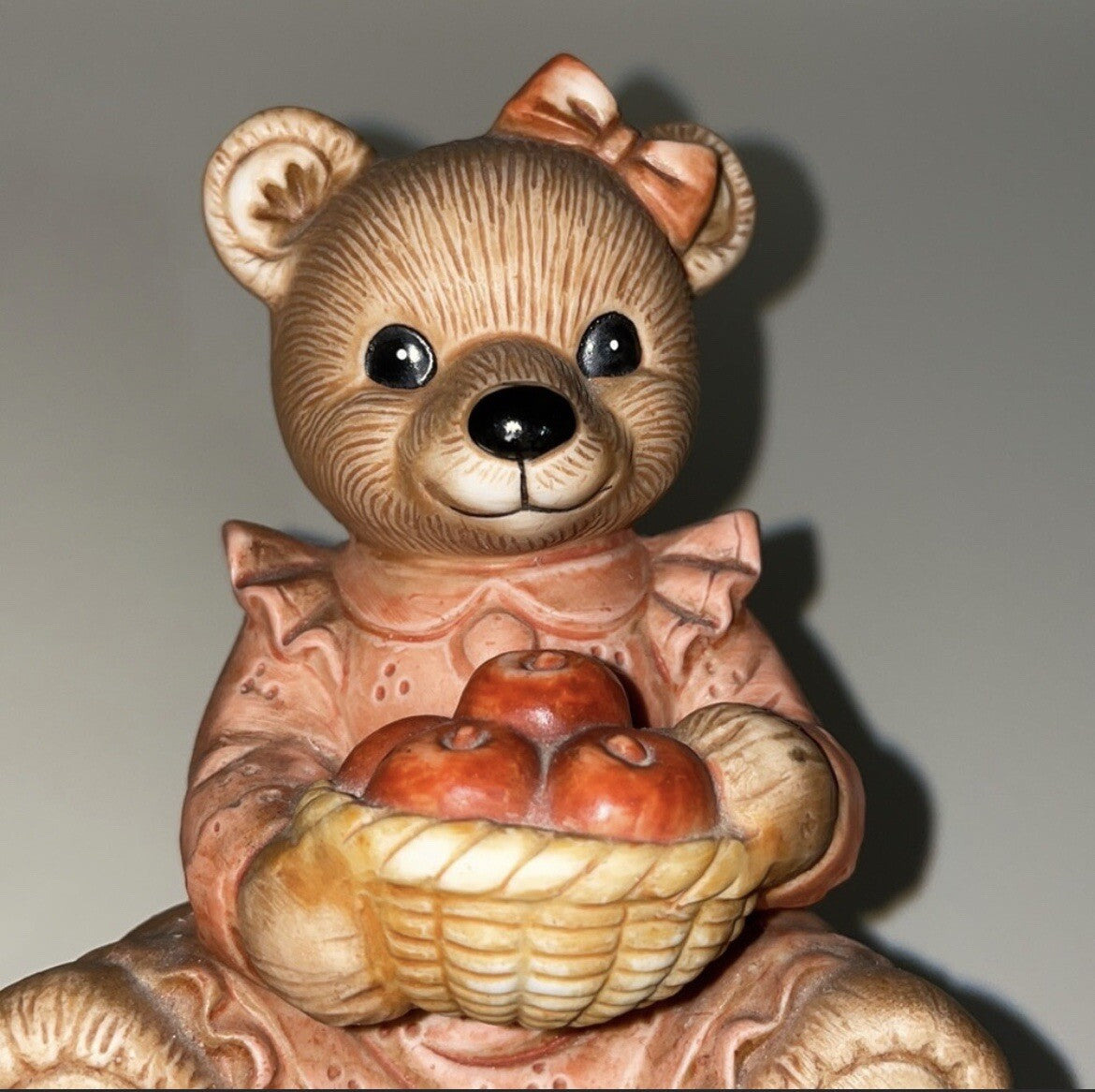 Homco (#1425) Set of 2 Decorative Bear Figurines / Honey & Apples / Fall Decor