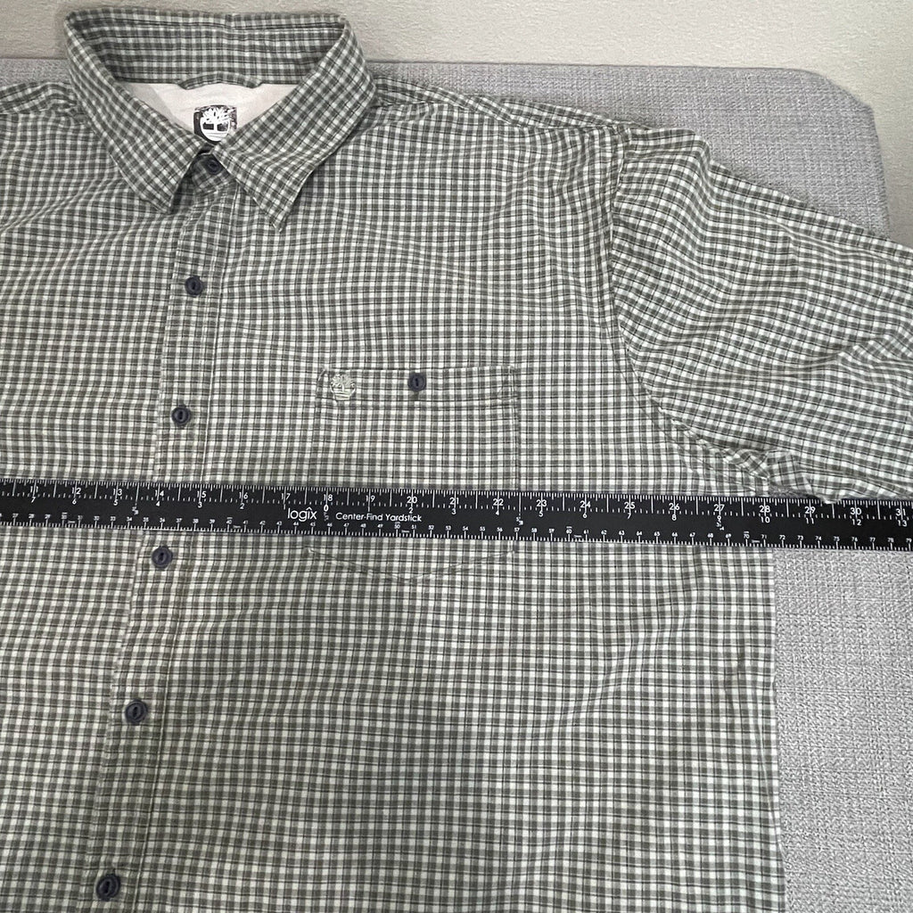 Timberland Men's XXL (2XL) Green Plaid Button Up Dress Shirt with Front Pocket