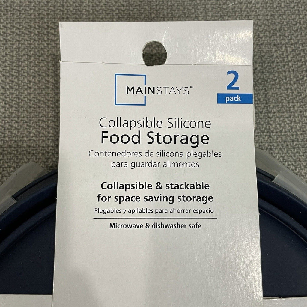 Mainstays 2 PK Blue Collapsible Silicone Round Food Storage Containers Set of 2