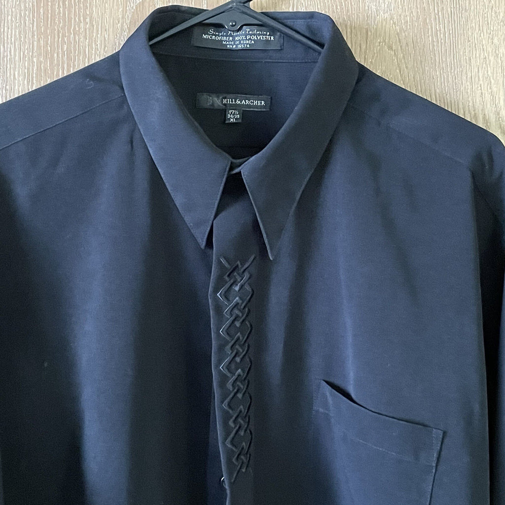 Hill & Archer Men's XL Black Long Sleeve Button Up Shirt with Embroidered Design