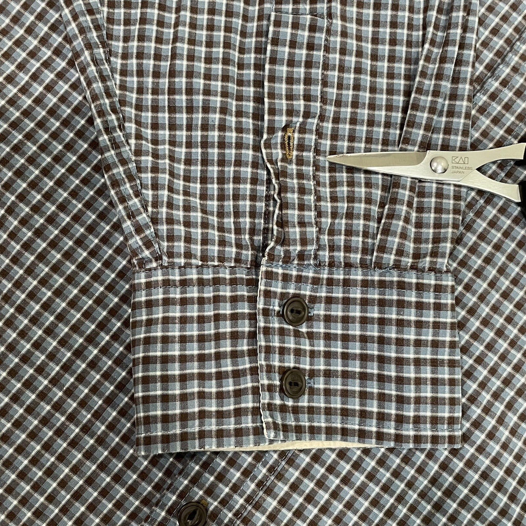 Timberland Men's XXL (2XL) Brown Blue Plaid Long Sleeve Button Up Dress Shirt