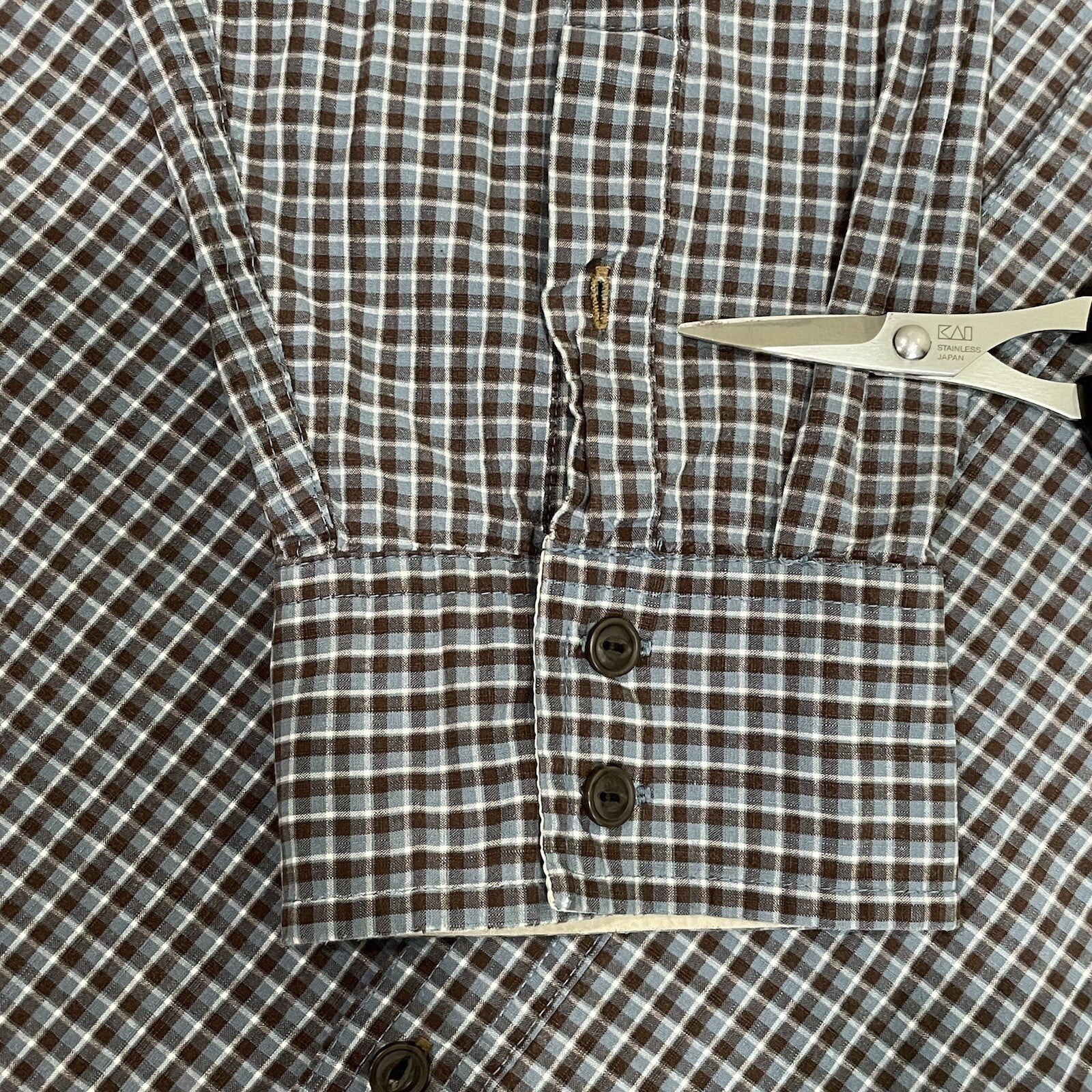 Timberland Men's XXL (2XL) Brown Blue Plaid Long Sleeve Button Up Dress Shirt