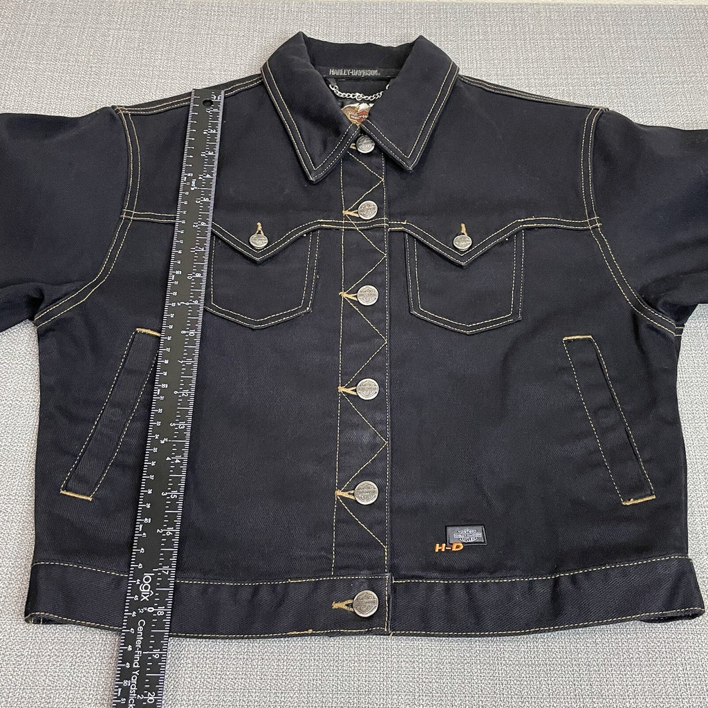 Harley-Davidson Women's Size Small Black Denim Cropped Button Up Jacket