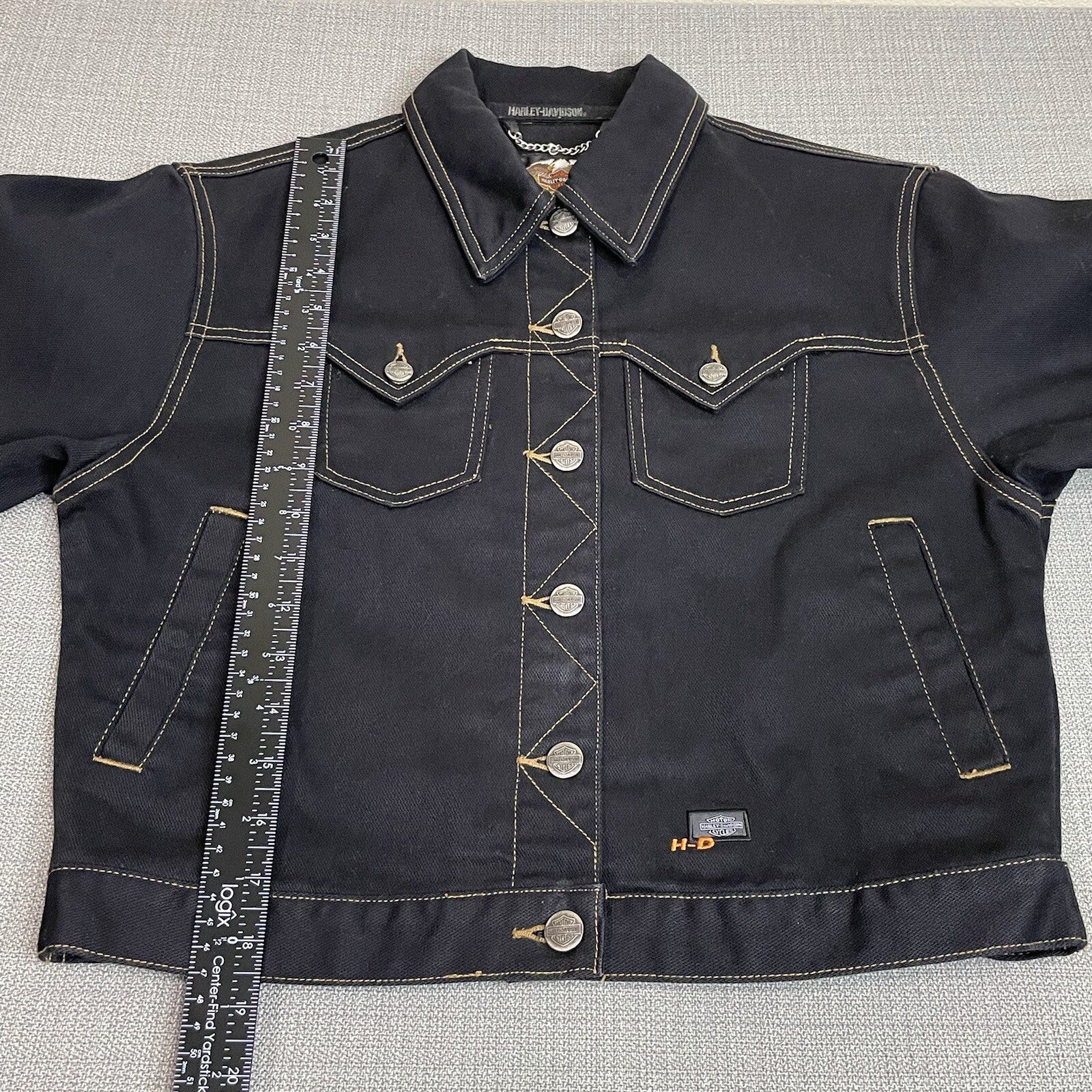 Harley-Davidson Women's Size Small Black Denim Cropped Button Up Jacket