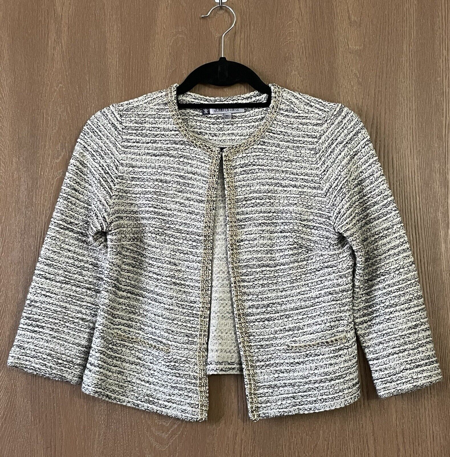 Jennifer Lopez Women’s Size XS Ivory Knit Sweater/Jacket with Chain Link Detail