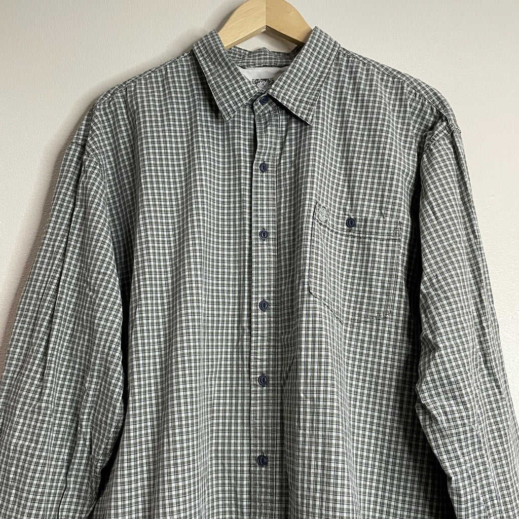Timberland Men's XXL (2XL) Green Plaid Button Up Dress Shirt with Front Pocket