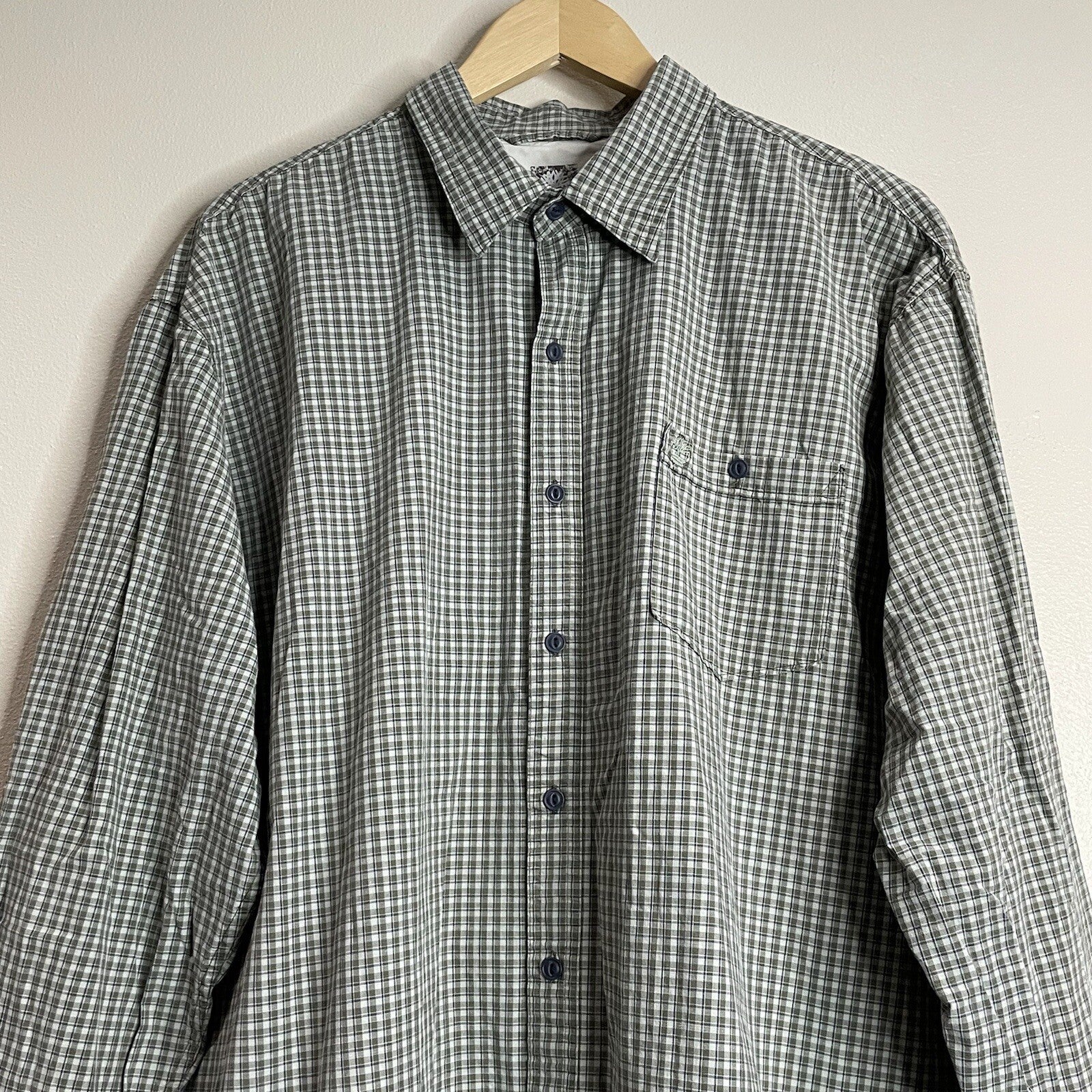 Timberland Men's XXL (2XL) Green Plaid Button Up Dress Shirt with Front Pocket